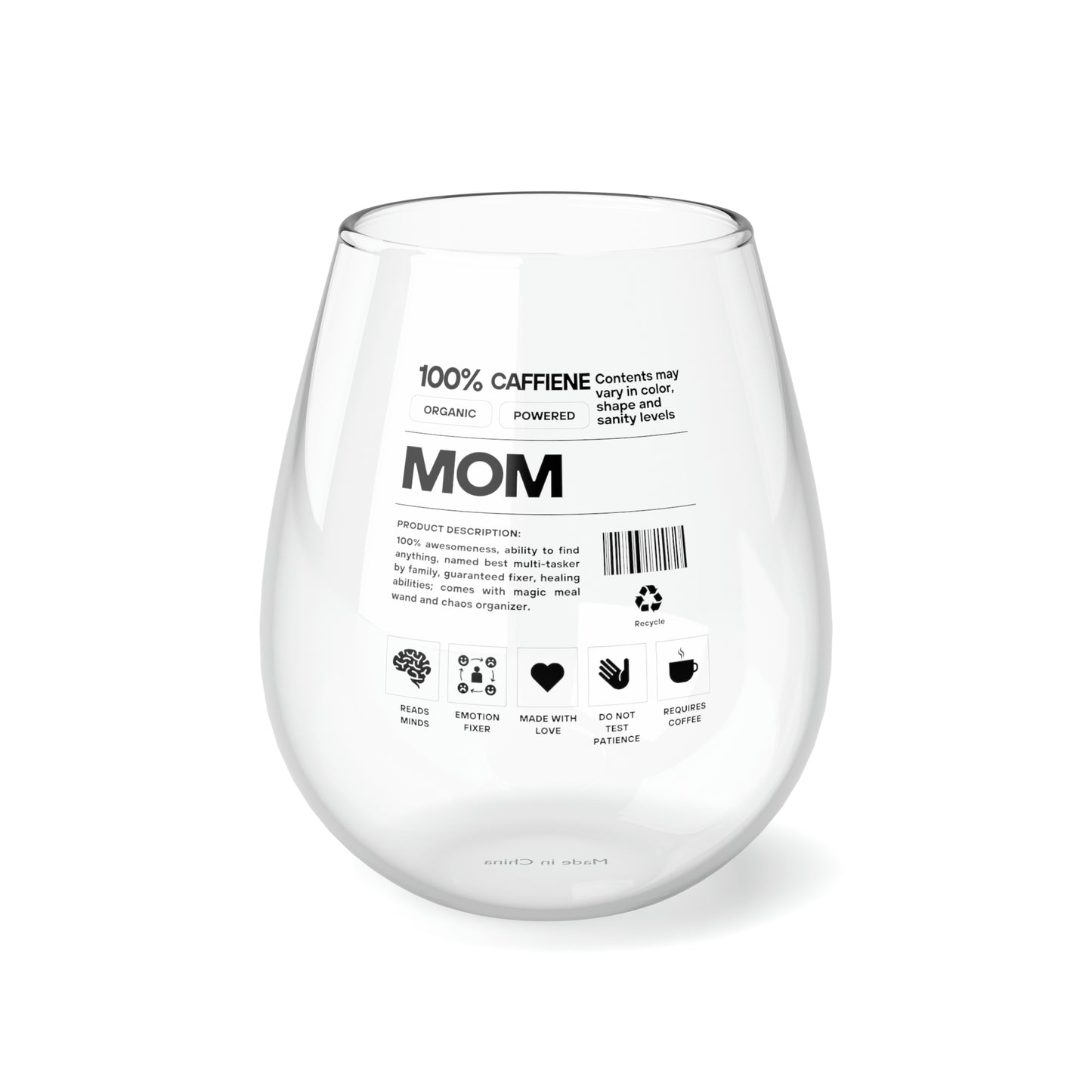 100% Mom Stemless Wine Glass, 11.75oz